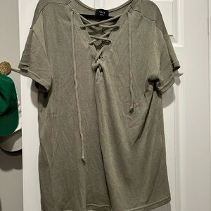 Vici Army Green Lace-Up Knit Shirt